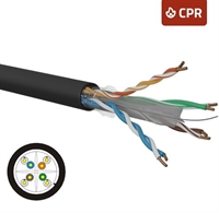 Cat. 6 U/UTP outdoor PE solid 305m box, AWG 24, sort